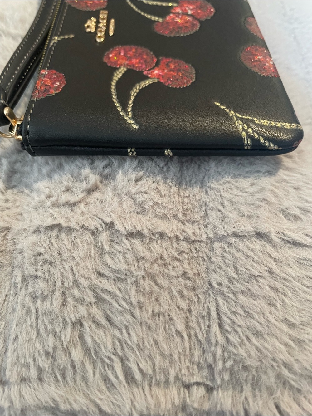 COACH Black Sequin Cherry Wristlet - Picture 7 of 8
